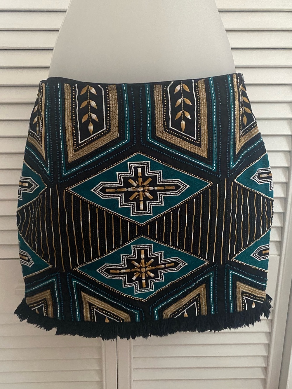 H&M Teal, Black & Gold Geometric Embellished Mini Skirt